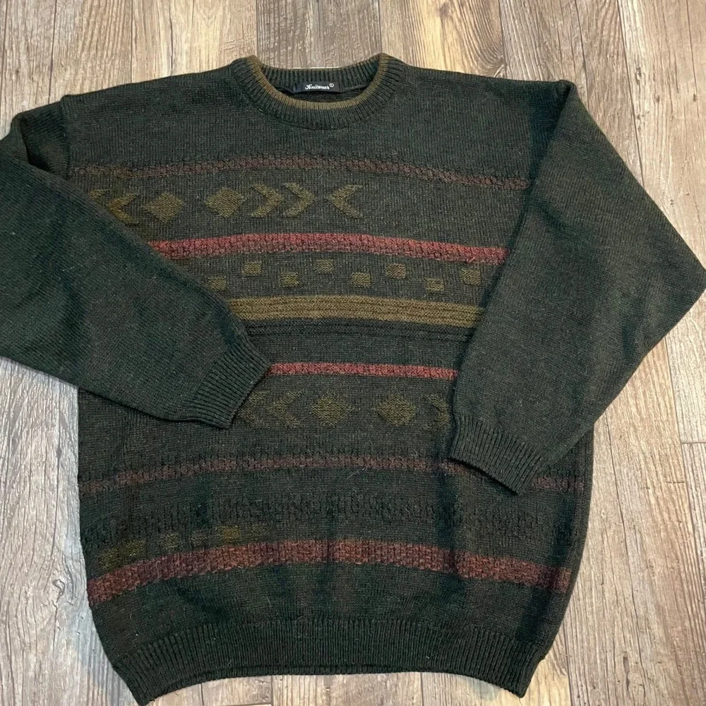 St Bernard Men Lg Green‎ Geometric Fair Isle Acrylic Wool Alapaca Sweater Knit
